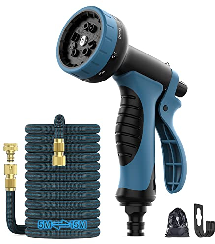 Garden Hose 15m Hose Pipes with 10 Modes Water Spray Gun Expandable Hose Pipe Spray Gun for Garden, Garden Hose Reel (50FT)