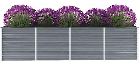 CIADAZ Garten-Hochbeet, Pflanzkübel, Kräuterbeet, Hochbeete-kit, Schneckenzaun, Pflanztrog, Pflanzgefäße, Pflanzfolie Für Hochbeet,Teichbecken, Verzinkter Stahl 320x80x77 cm Grau -at
