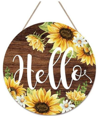 Greethga Hello Farmhouse Türschild, Sonnenblumenschild, Haus Wandkranz, Eingangstür Dekorationen, Willkommensschild