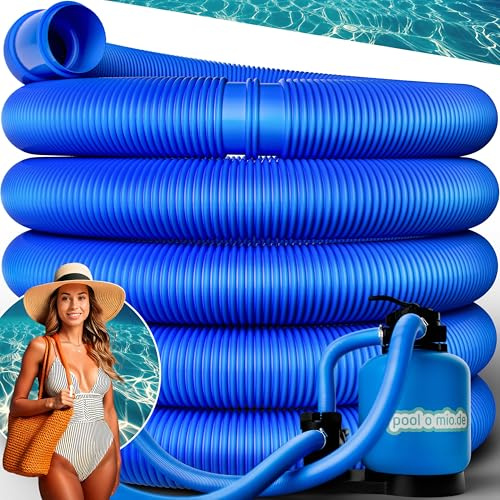 poolomio® Poolschlauch 38mm / 12 m - flexibler Schwimmbadschlauch für Poolpumpe & Poolsauger – UV- & Chlorbeständiger Spiralschlauch – Hochwertiger Druck- & Saugschlauch als Poolzubehör, Blau
