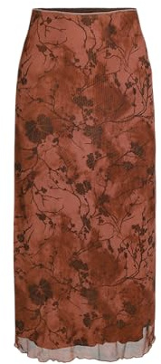 CIDER Women’s Mesh Floral Boho High Waisted Grunge Long Midi Fall Skirts Western Outfits: Red, M
