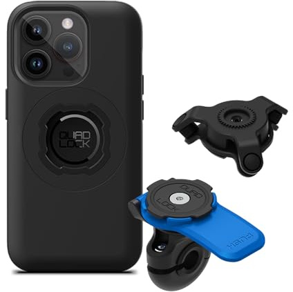 QUAD LOCK Spiegel Handyhalterung für Motorrad mit Vibrationsdämpfer und MAG Hülle für iPhone 14 Pro