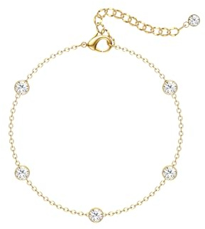 CASSIECA Stainless Steel Bracelets for Women Ladies Gold Bracelets Zirconia Dainty Link Chain Bracelet Adjustable Bracelets for Women Girls