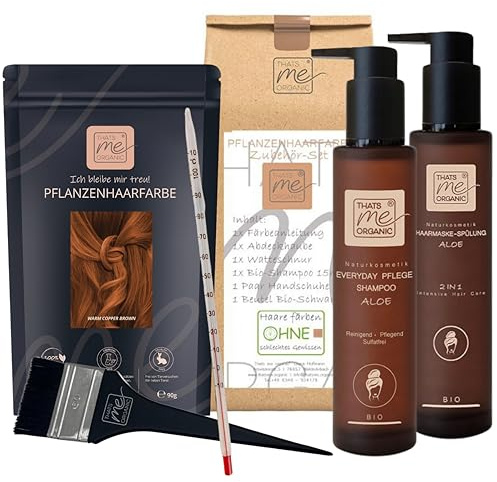 Thats me Organic® Profi Pflanzenhaarfarbe Komplettset (warm copper brown) – Bio Haarfarbe ohne Chemie – Haarfarbe für gesundes Haarefärben auch während Schwangerschaft und Stillzeit
