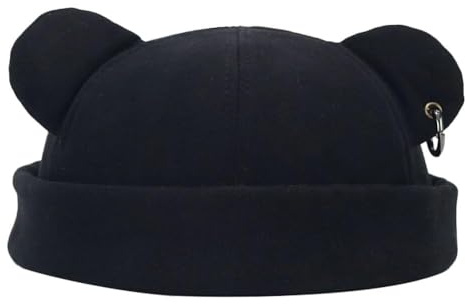 xinrishe 2025 Nette Bär Ohren Beanie Hut Unisex Krempe Schädel Kappe Winter Warme Melone Hut Mode Docker Kappe Retro Sailor Hut(Black)