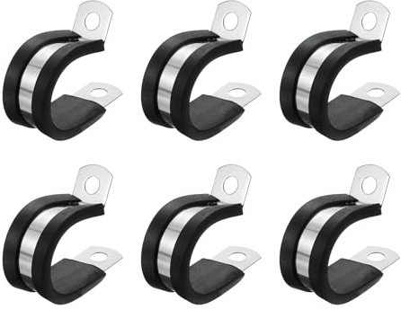 Sourcing Map 7/8 (22mm) Stainless Steel Rubber Cushioned Insulated R-Shape Cable Clamp, 6Pcs