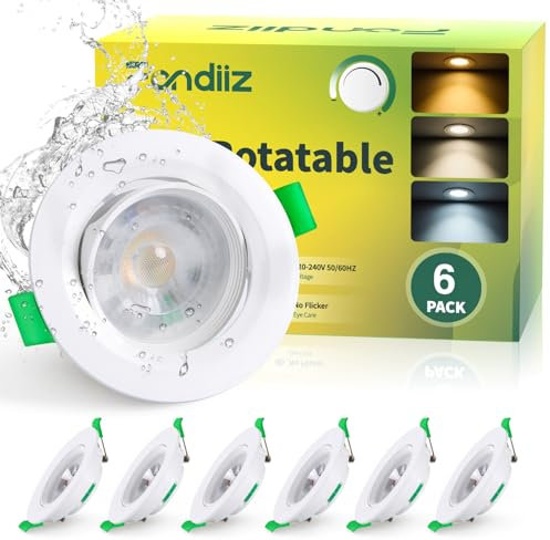 Fondiiz Spot LED Encastrable Dimmable, 5W 480LM Spots de Plafond Orientable Blanc Chaud 2700K Blanc Neutre 4000K Blanc Froid 6000K Réglable, IP44 Spot Encastré Salle de Bain, Trou Ø70-80mm, Lot de 6
