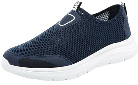 Zapatillas de ocio para hombre, transpirables, zapatillas deportivas para hombre, verano, ligeras, de malla, sin cordones, para caminar, zapatillas de fitness, suela plana, mallas, azul, 41 EU