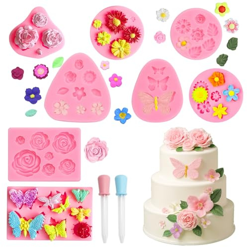 ZMDMAH 8 Pezzi Stampo Silicone Fiori Rose Stampi in Silicone Stampini per Decorazioni per Pasta di Zucchero Stampo Fiore Silicones Stampi per GommoseCaramelleCioccolato e Piccoli Cubetti di Ghiaccio