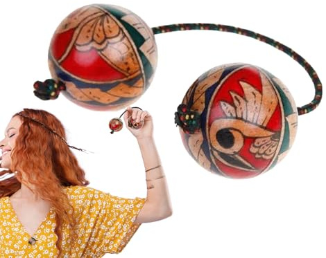 Kashaka Aslatua Shaker - Ball rythmique africain | Percussion à balle rythmique | Africain Music Ball | Instruments de manipulation en bois à double balle pour les, les adultes, les débutants