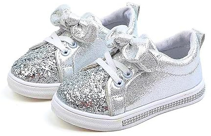 Chaussures Fille avec Pailletés, Rose Or Silver, Sneakers Casual Slip on, Semelle en Caoutchouc Antidérapant, argent, 25 EU