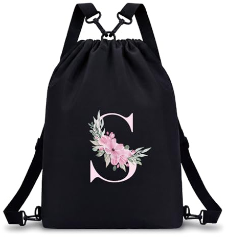 A-Z BAG Sac à Cordon Personnalisable 4en1, Cadeau Femme, imperméable, S | Sac de Sport Initiale imperméable – Sac à Dos, Bandoulière, Main – Gym, Fitness, Piscine, Natation, École, Voyage, Noir