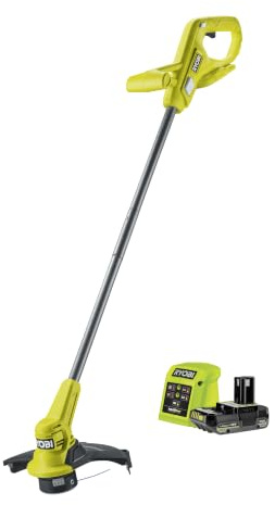 RYOBI 18 V ONE+ sladdlös grästrimmer RY18LT23A-120P, skärbredd 23 cm med plastslagkniv, inkl. 1 x 18 V 2,0 Ah litium+ batteri och laddare