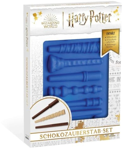 Harry Potter: Schokozauberstab-Set: Set enthält: Silikonform mit 8 geprägten Zauberstab-Formen, 8 folierte Geschenkschachteln für die Zauberstäbe, Buch mit Anleitung (12 Seiten)