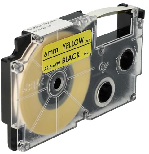 vhbw cinta de escritura compatible con Casio KL-750E, KL-8200, KL-8100, KL-7400, KL-820, KL-780 impresora etiquetas 8m x 6 mm negro a amarillo