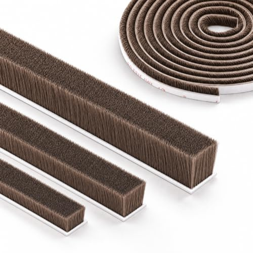 fowong Bürstendichtung Selbstklebend, 6m(L), Extra dicht & dick | Dichtungsbürste Mit Nut für Türen Fenster, Kleiderschränke, Zugluft, Staubschutz,Geräuschdämmung, B:9mm x H:9mm, Braun