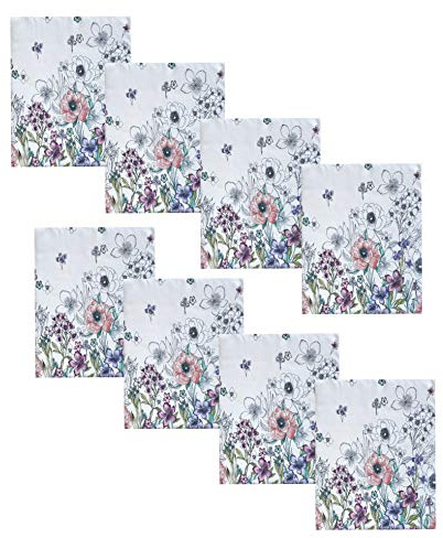 Newbridge Garden Breeze Square Fabric Napkins, Set of 8 Napkins, Easy Care and Stain Resistant Fabric Napkins for Holiday Party Dining, Sweet Pastel Spring Floral