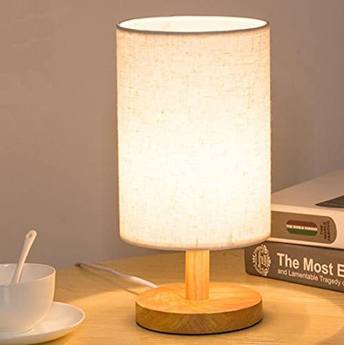 FHEDE Lámpara de mesilla de madera vintage, lámpara de ambiente con bombilla E27 LED creativa para lámpara de dormitorio, sala de estudio, sala de estar pequeña luz (Color de Lino)