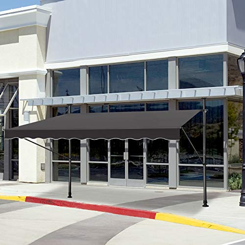 LZQ Markise Klemmmarkise Balkon Sonnenmarkise Einziehbar Manuell Handkurbel höhenverstellbar UV-beständig Sonnenschutz 100% Polyester für Innenhöfen Balkonen Restaurants, Cafés Dunkelgrau,250 x 120cm