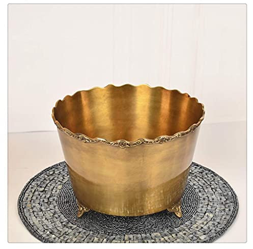 WANGFENG Ice Bucket,Ice Bucket with Lid and Ice Tongs,Brass Wine Ice Bucket Whiskey Cooler European Style Pure Copper Wine Barrel Holder Home Decoration Bar Whiskey Buckets