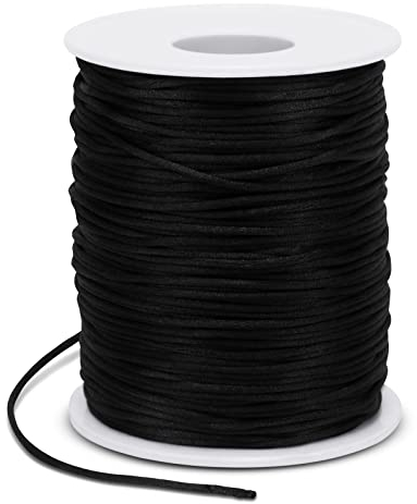 LEREATI Nylonschnur 1.5mm x 100m Perlenschnur Nylonfaden Schmuckband Satinschnur für Armbänder, Nylonband Schnur für Armbänder, Perlen Auffädeln, Chinesische Knotenkunst, Rattail (Schwarz)