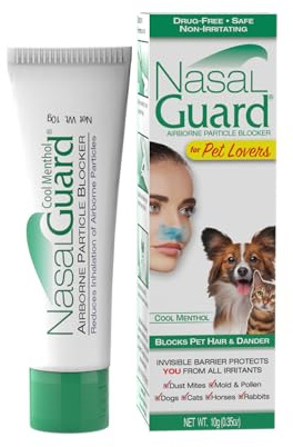 NasalGuard Airborne Particle Blocker Gel for Pet Lovers – Helps Reduce Inhalation of Pet Hair, Dander & Allergens – Drug-Free, Daily Use, Made in USA (Cool Menthol, 10g Tube)