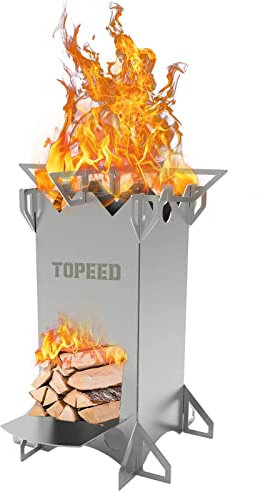 FITHIKE Backpacking Camping Rocket Stove,Portable Stainless Steel Wood Burning Camping Stoves for Outdoor Cooking Hiking Survival Travel Picnic BBQ