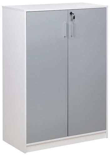Beliani Büroschrank grau/weiß 117 x 80 x 40 cm abschließbar für Wohnzimmer Büro Zehna