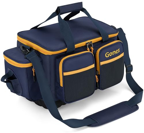 Gonex Bolsa de Pesca Impermeable de poliéster con Correa de Hombro Acolchada y Base Antideslizante, Adecuada para 3600 3700 Tackle Box (Azul)
