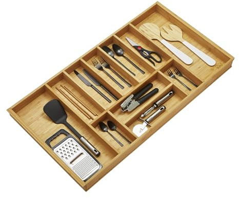Orga-Box-1 BAMBUS Besteckeinsatz 919 x 473 mm mit 11 Fächern | für Blum Tandembox / Antaro Schubladen im 100er Schrank Besteckkasten für Wellmann und Alno Küchen und vielen weiteren mehr