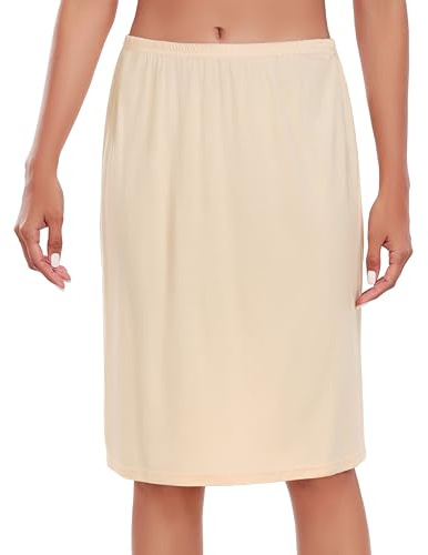 Wikoan Jupon sous Robe Femme Jupon Court Femme Jupe sous-Vêtement Femme Invisible Demi-Jupe Elastique Couleur Unie Jupe Nude L