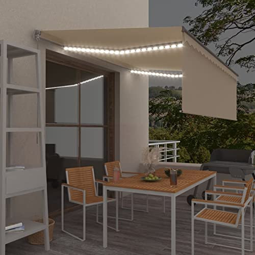 Cizuho Tenda da Sole Retrattile Manuale con LED 4x3 m Crema,Tenda da Sole per Esterno Avvolgibile,Tenda da Sole a Bracci Estensibili con Telaio in Alluminio,Tettuccio Resistente al Sole e Impermeabile