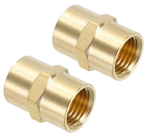 PATIKIL 1/4 x 1/4 Brass NPT Coupler, 2 Pack Female Hex Head Pipe Fitting Coupling for Home Plumbing Pipes Shower Head Bases Coupling, Gold