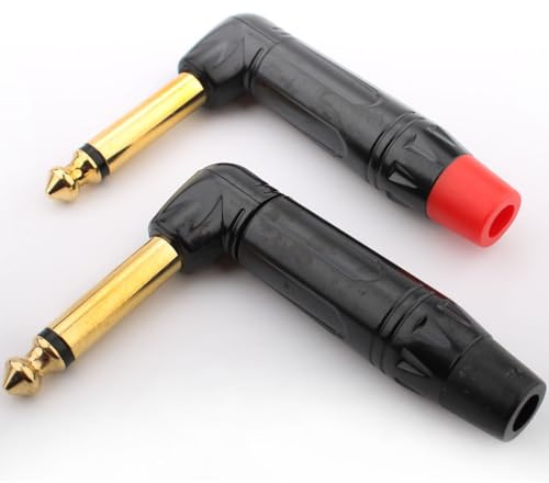 RUNCCI-YUN 2 Stück 6.35mm TS Stecker 90 Grad rechtwinkliger 2 Polig mono 6.35mm TS Löten Audio Stecker,vergoldet,Löt-Typ, DIY-Audio-Stecker für Lautsprecher Mikrofon Mixer Kabel