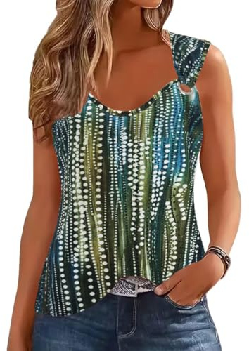 EIRUKON Debardeur Femme Chic et Elegant sans Manches Haut Ete Sexy Col en V Débardeur Bohème Fleurie Tank Top Ample Bretelles T Shirt,Coloré,L