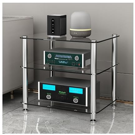 1/2/3/4-Tier Stereo Rack AV Media Stand with Tempered Glass Shelves, Audio Rack Tower CD Record Player Stereo Receiver AV Equipment Cabinet Display Stand