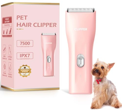 Tawiijou Pet Hair Clipper for Dog Grooming, Low Noise Cat Hair Trimmer for Matted Hair,Waterproof Cordless Pet Shaver for Animals