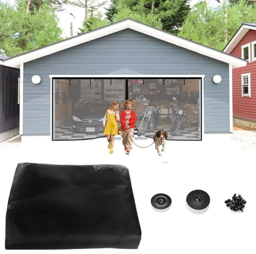 Garage Door Fly Screen Magnetic Fly Screen Door Mesh Door Screen Black Net Curtain Conservatory Door Fly Screen(366x213.5cm)