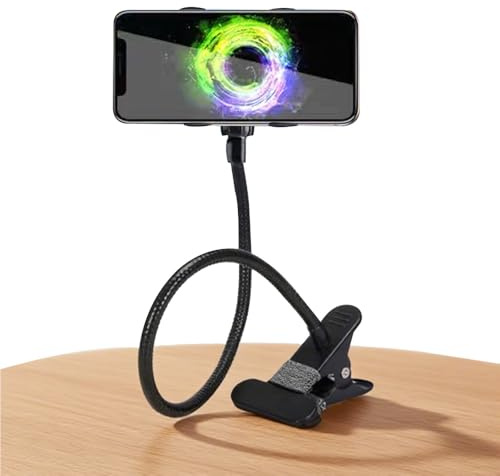 Lazy Cell Phone Clip Holder Gooseneck Clamp - Clamp Universal Lazy Mount Clip Hands Free Flexible Long Arm Bracket Grip （Rotate Freely） Stand for Bedroom Desktop Office Bathroom Kitchen