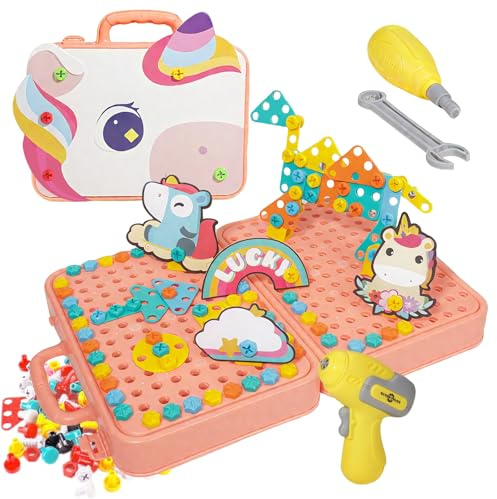 TZQFROCE 243 Pièces Jeu de Mosaïque Jouet à partir de 3 Ans Puzzle 3D Kit d'Outils Boîte à Outils Ensemble de Construction Éducatif Cadeaux pour Enfants à partir de 3 4 5 6 7 Ans Garçon Fille