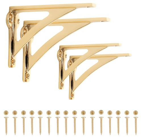 Ironbridge Brass-Plated Shelf Brackets | Heavy Duty Wall Brackets for Shelves | Rustic Supports for Kitchen, Living Room & Outdoor | 3x4.5 (Pack of 4)