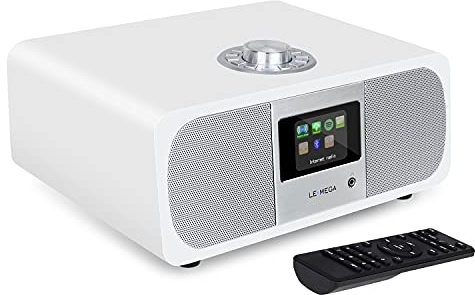 LEMEGA M3P 2.1 Music System with Internet Radio,FM Radio, Spotify Connect, Bluetooth Speaker,Wooden Box,40 Presets,Dual Alarms Clock,Remote and App Control - Satin White