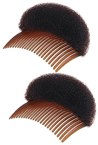2 x braune Haarkämme für Damen, weicher Schaumstoff, Haarclip, Zopfwerkzeug, Styling-Zubehör, Basiseinsätze, hochklappbares Haarpolster, Styling-Stick, Duttmacher, Zopfwerkzeug, Haarspangen