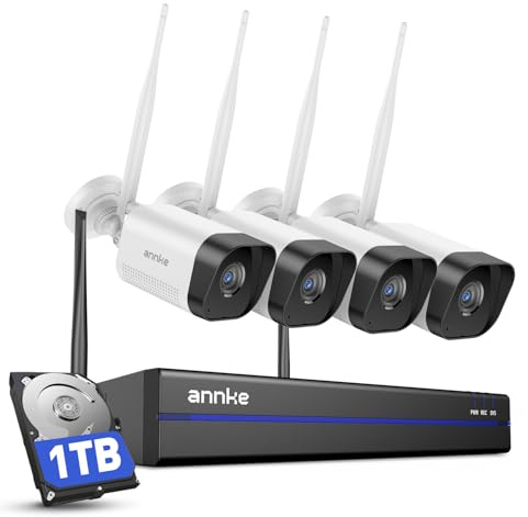 ANNKE Wireless Security Camera System, 16CH 4K NVR CCTV Camera System with 1TB HDD, 4X 3MP Wi-Fi Cameras, 24/7 Recording, Human Detection, Two Way Audio, Email App Alerts, No Monthly Fee