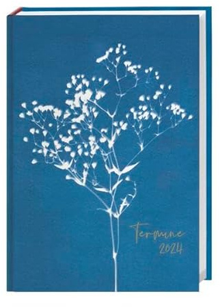Indigo Kalenderbuch A5 2024. Weiß auf dunklem Blau: Dieser Taschenplaner 2024 ist ein optisches Highlight! Buchkalender mit Blumen-Motiven für alle wichtigen Termine und Notizen.