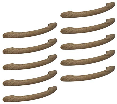 Gedotec Moderner Schubladengriff 128 mm Möbelgriff Holz-Griff Bogengriff Küche aus Eichenholz | Bohrabstand 128 mm | Länge 170 mm | Eiche natur | 10 Stück - Design Schrankgriff mit M4 Gewindeschrauben