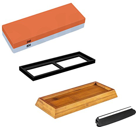 NUZAMAS Premium Knife Sharpening Stone 2 Side Grit 240/800 Whetstone Kitchen-Knife Sharpener Waterstone Non-Slip Base and Angle Guide Included