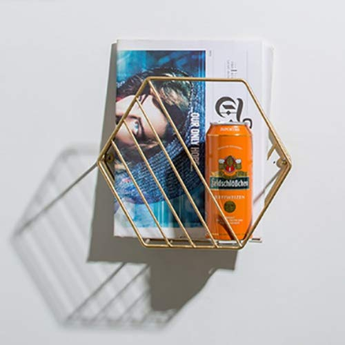 WAYER Wand-zeitschriftenhalter, Metall prospekthalter Bücherregal Bilderbücher Zeitungshalter Display-Rack Dekorativer wandbehang Wohnzimmer-Gold C 38x21x33cm(15x8x13inch)