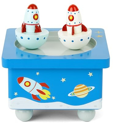 Mousehouse Gifts - Kinder Weltraum-Spieldose aus Holz - mit Raketen - für Jungen