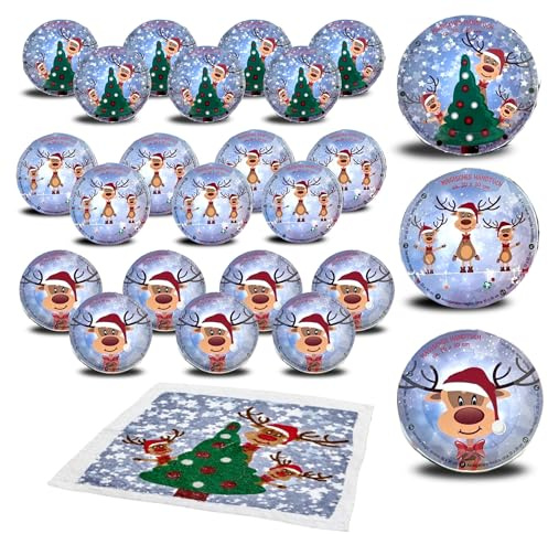 Bada Bing 24er Set Magisches Handtuch Rentier Rudolph - Zaubertuch aus Baumwolle in ca. 30x30 cm - Waschlappen mit Lasche zum Aufhänge - Geschenk für Weihnachten Adventskalender Nikolaus